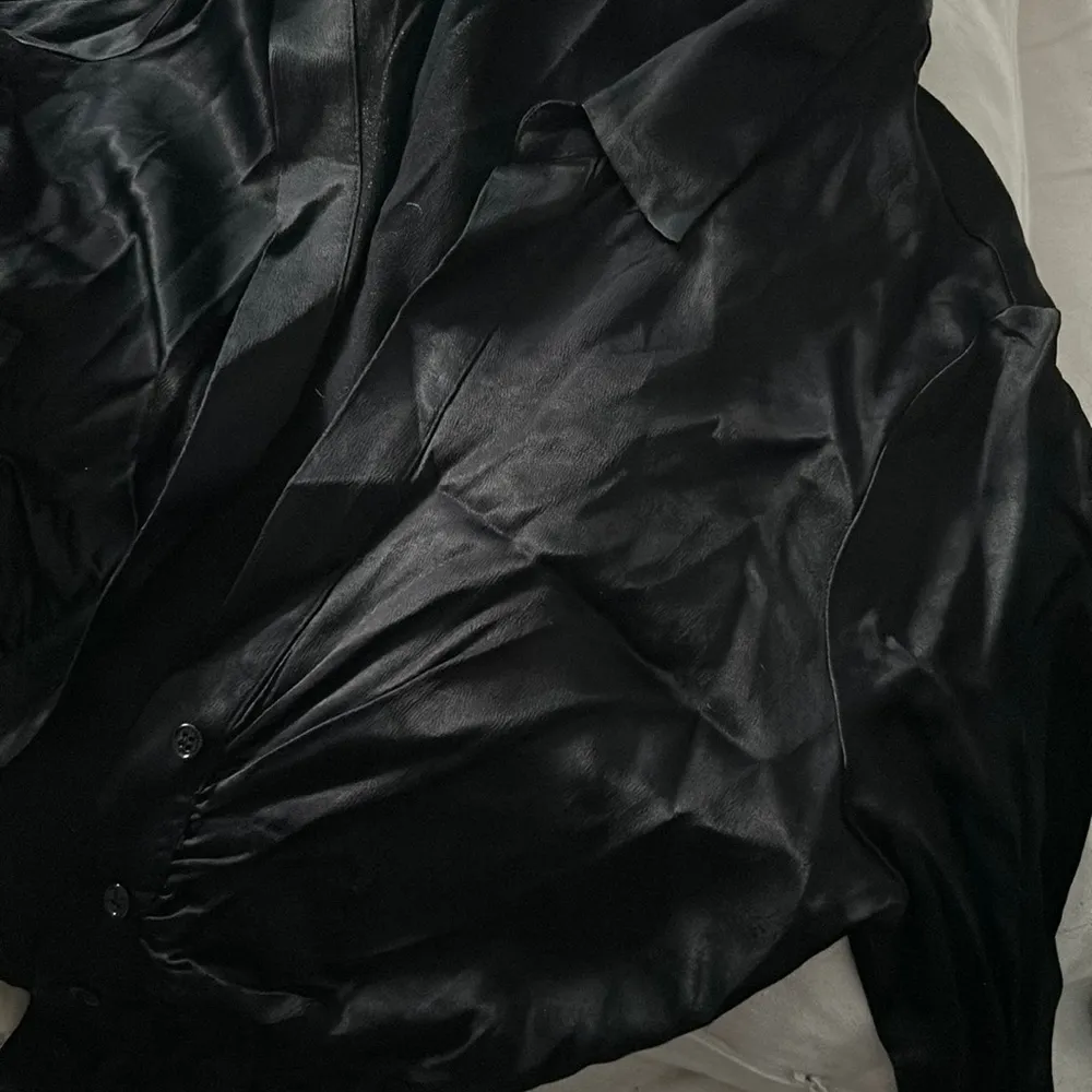 Zara Black Silky Linen Blend Button Down Shirt Size XL‎ - Image 4