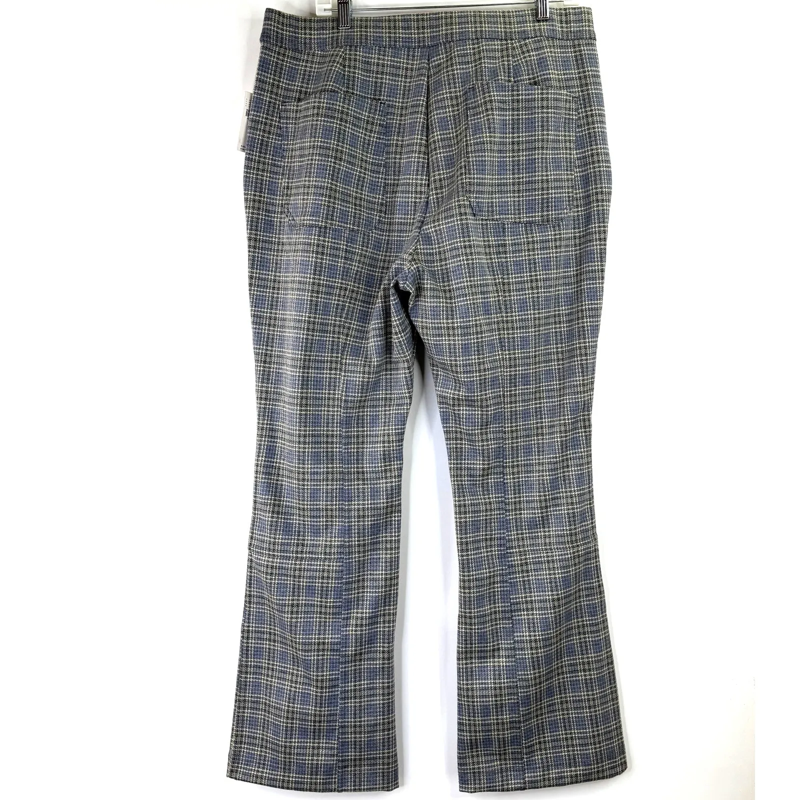 Anthropologie Grey & Blue Women's High Rise Flare Plaid Pants Size XL NWT - Image 4