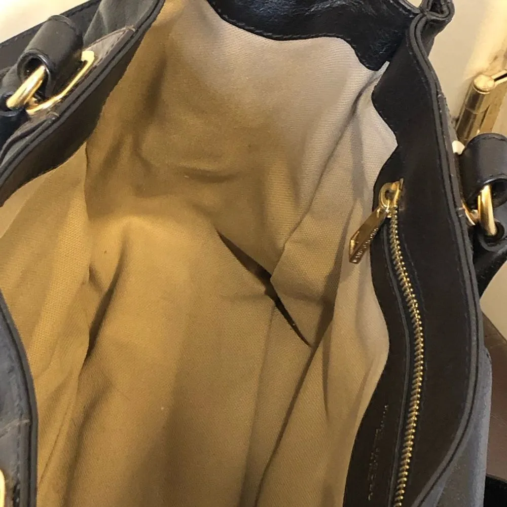 MARC JACOBS Black Italian Leather Gold Grommet Accent Top Handle Crossbody Bag - Image 8