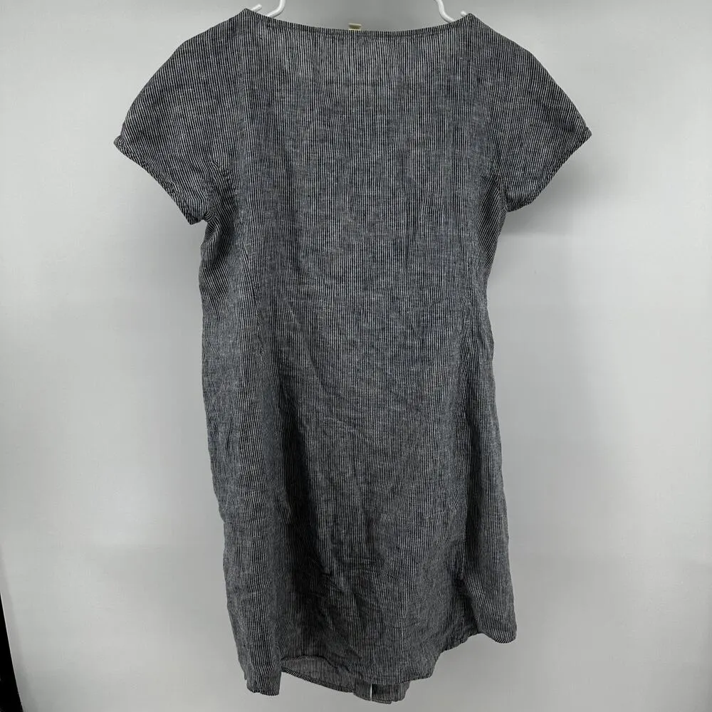 Eileen Fisher Ministripe Chambray Dress Bateau Pocket Hemp Organic Cotton Small - Image 5