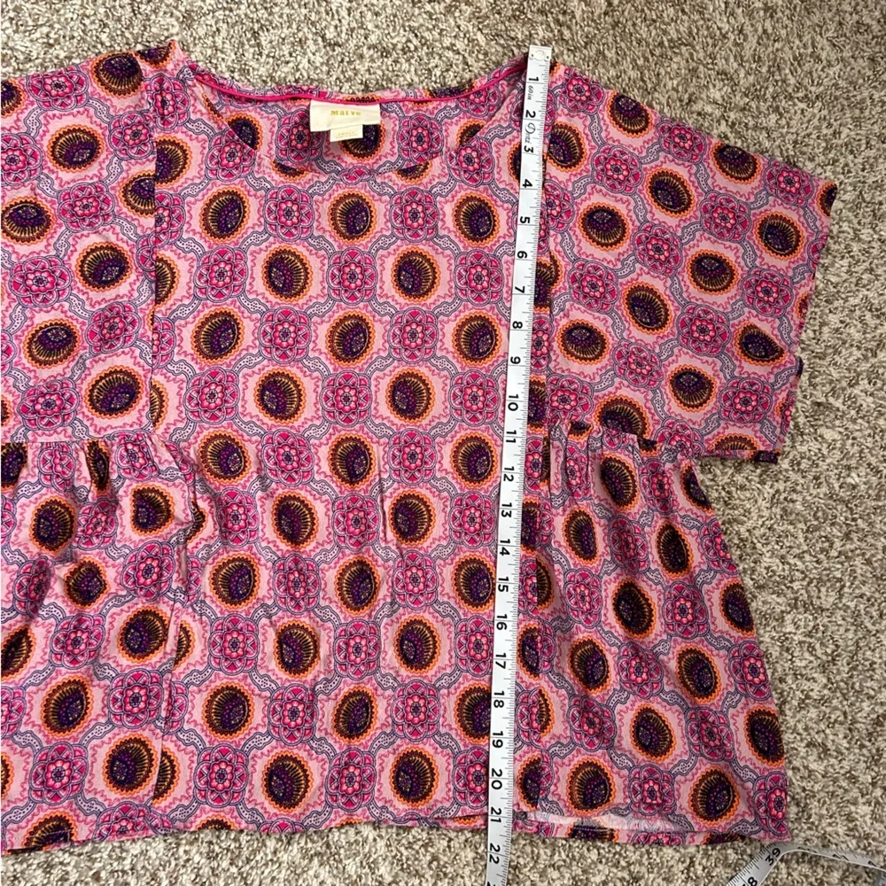 Maeve Anthropologie Pink Purple Milla Medallion Short Sleeve Blouse Boho Small - Image 7