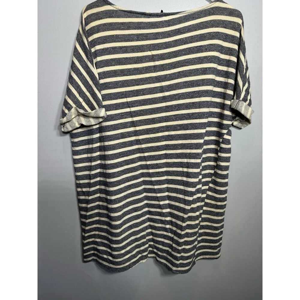 BDG Tunic Top Coverup Blue/Cream Striped Sweatshirt Short Sleeved Size Medium - Image 2