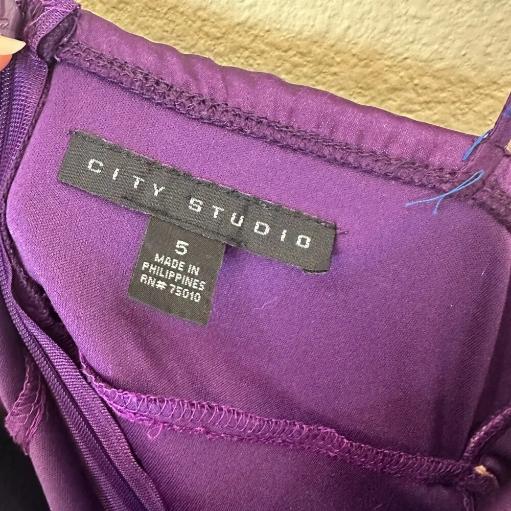 CITY STUDIO Party Dress Purple Satin Pleated Bodice Rosette - Image 10