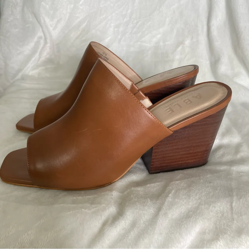 Able Rojas Cognac Leather Heeled‎ Slides Sandals Size 10 Brown - Image 4