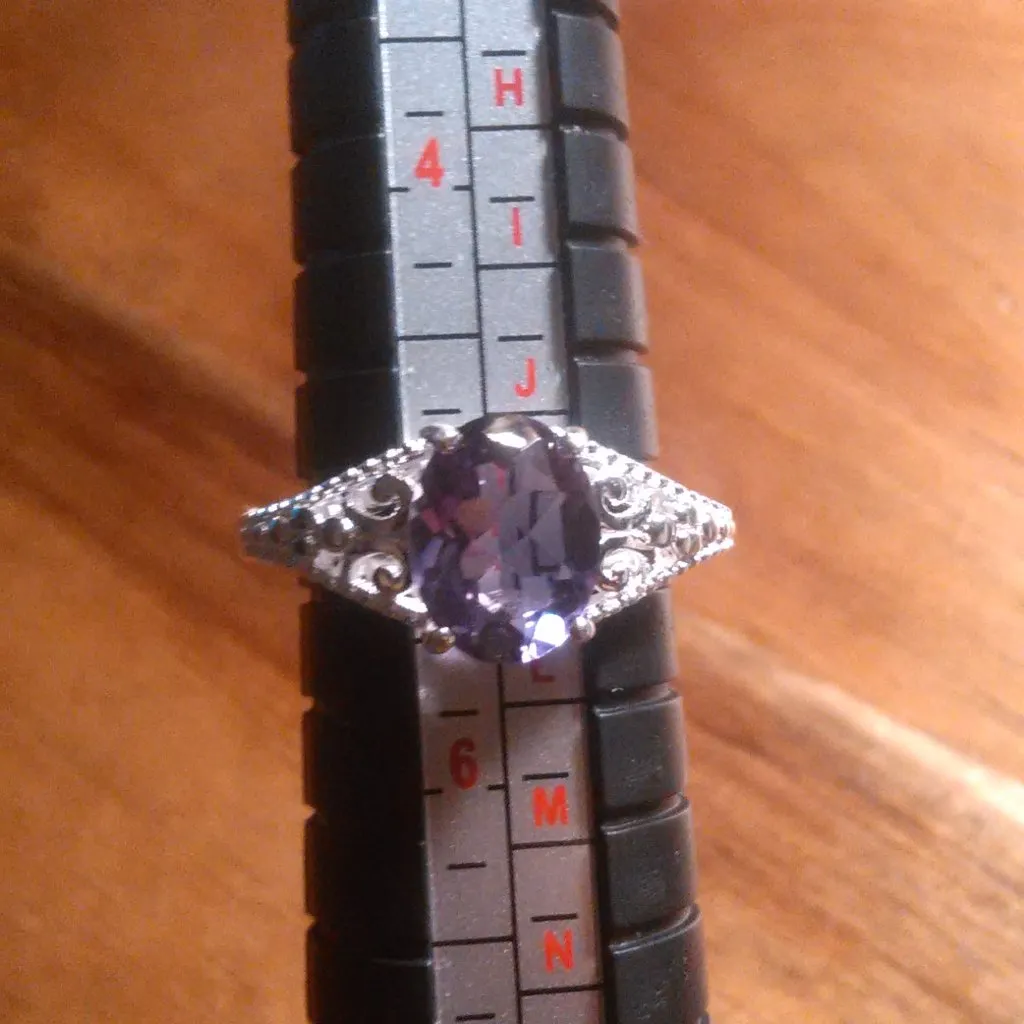 Bolivian Amethyst Sterling Silver Solitaire Ring (Size 5) - Image 4