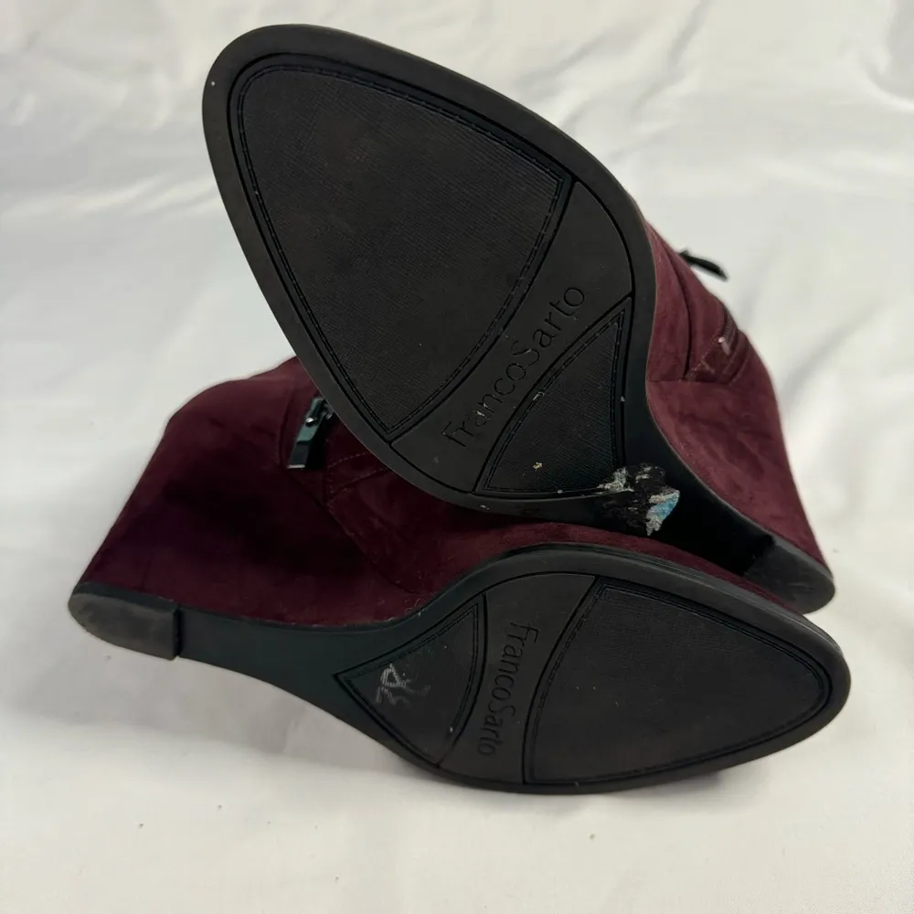 Franco Sarto Lennon Red Wine Faux Suede Lace-up Wedge Ankle Booties Size 10 M - Image 7