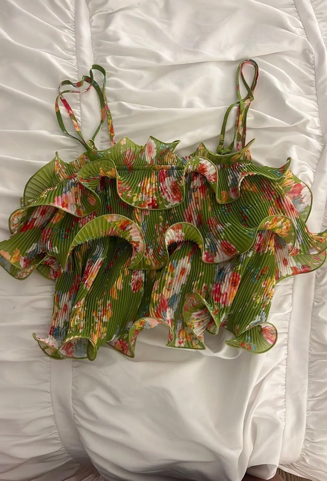 Green Ruffled Cropped Top Size 4 - Image 2