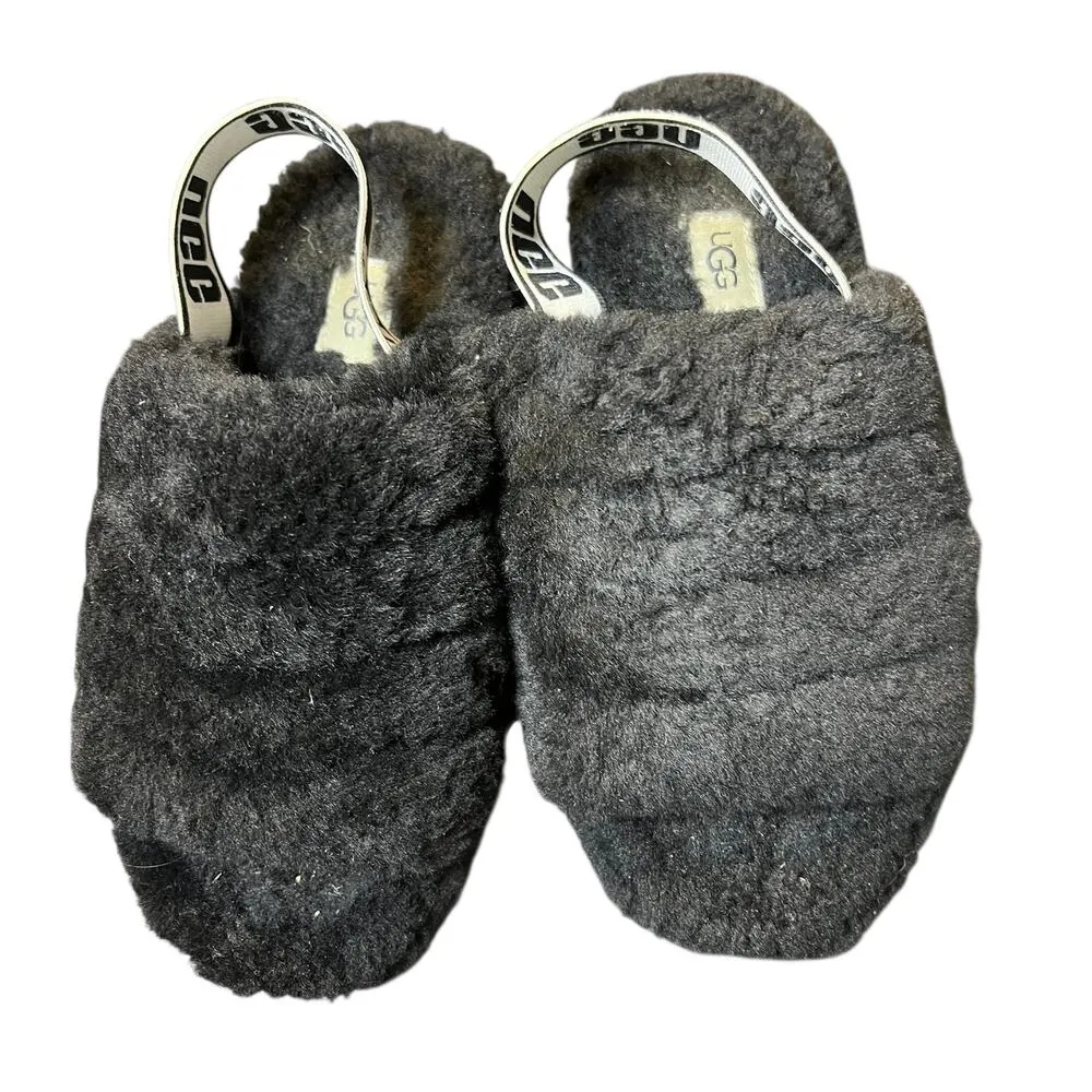 UGG Fluff Yeah Women's Black Slingback Fur Sandals Size 6 - Image 5