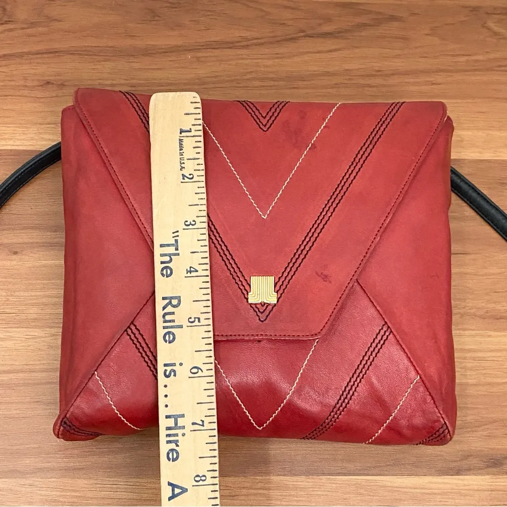 Vintage LANVIN Paris Red Leather Contrast Stitch Envelope Crossbody Bag - Image 8