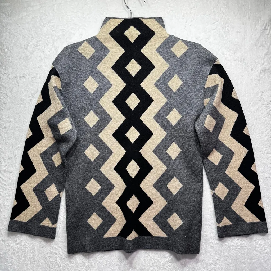 APNY Sweater Funnel Mock Neck Diamond Argyle Design Black Gray Beige Small - Image 2