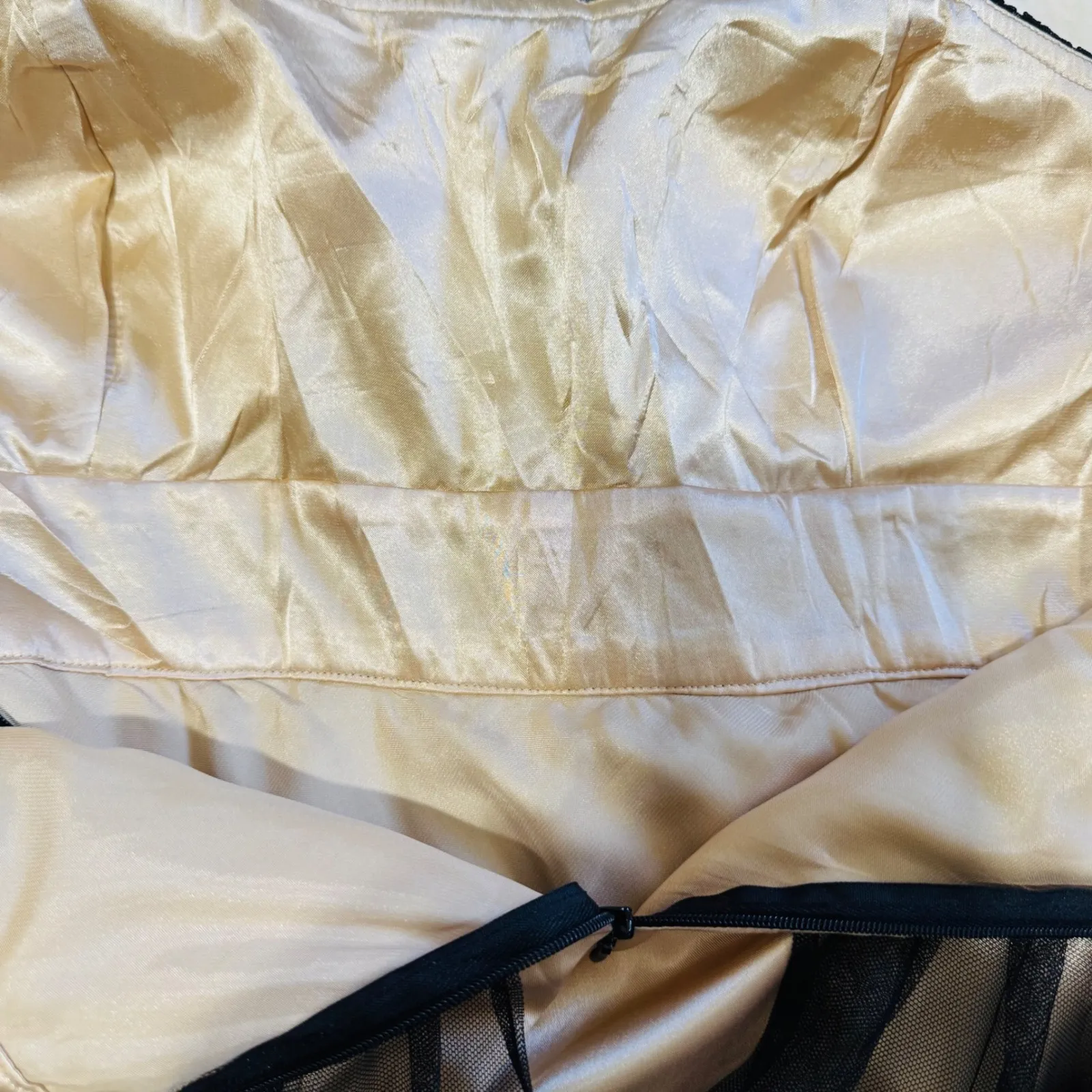 Vintage Y2K SL Fashions Black Beige Mesh Overlay Whimsigoth Babydoll Dress 14 Tan - Image 9