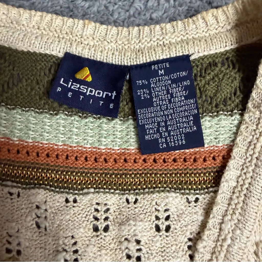 Vintage Liz Sport Button Front Crochet Knit Sweater Vest Cropped Medium Petite - Image 3