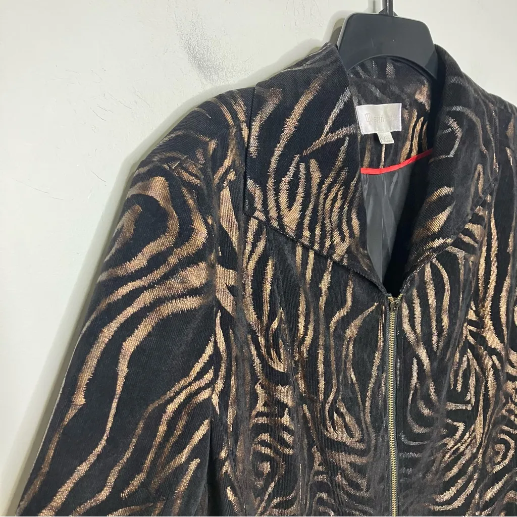 Erin London black bronze animal print full zip blazer women’s size XL‎ - Image 2
