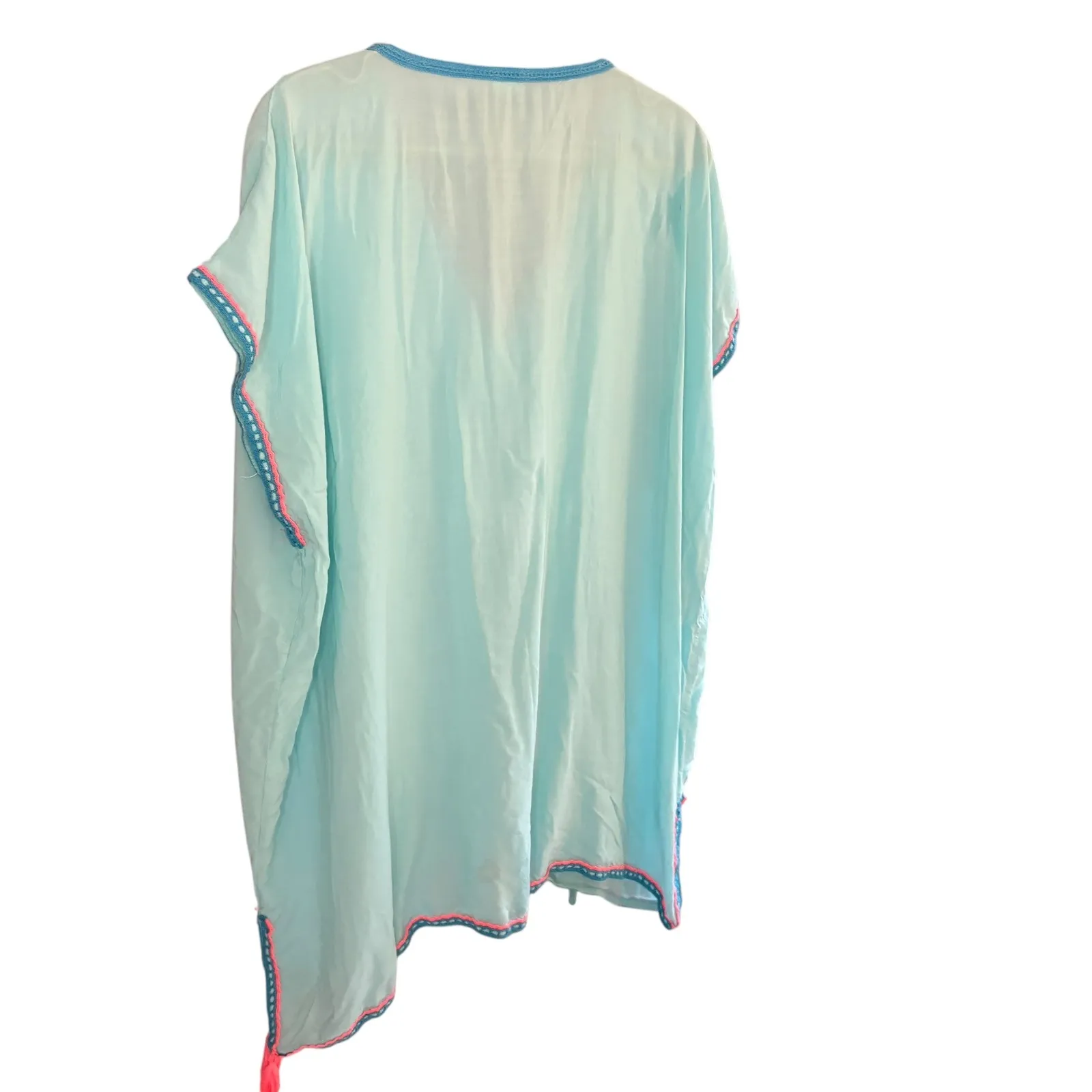 Surf Gypsy Cover‎ Up Tunic Embroidered Swim Beach Resort Bohemian Teal Pink Med - Image 2