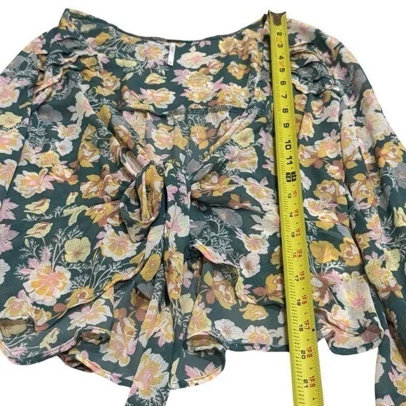 Free People Floral Sheer Ruffle Long Sleeve Tie Front Cardigan Size XS - Image 11