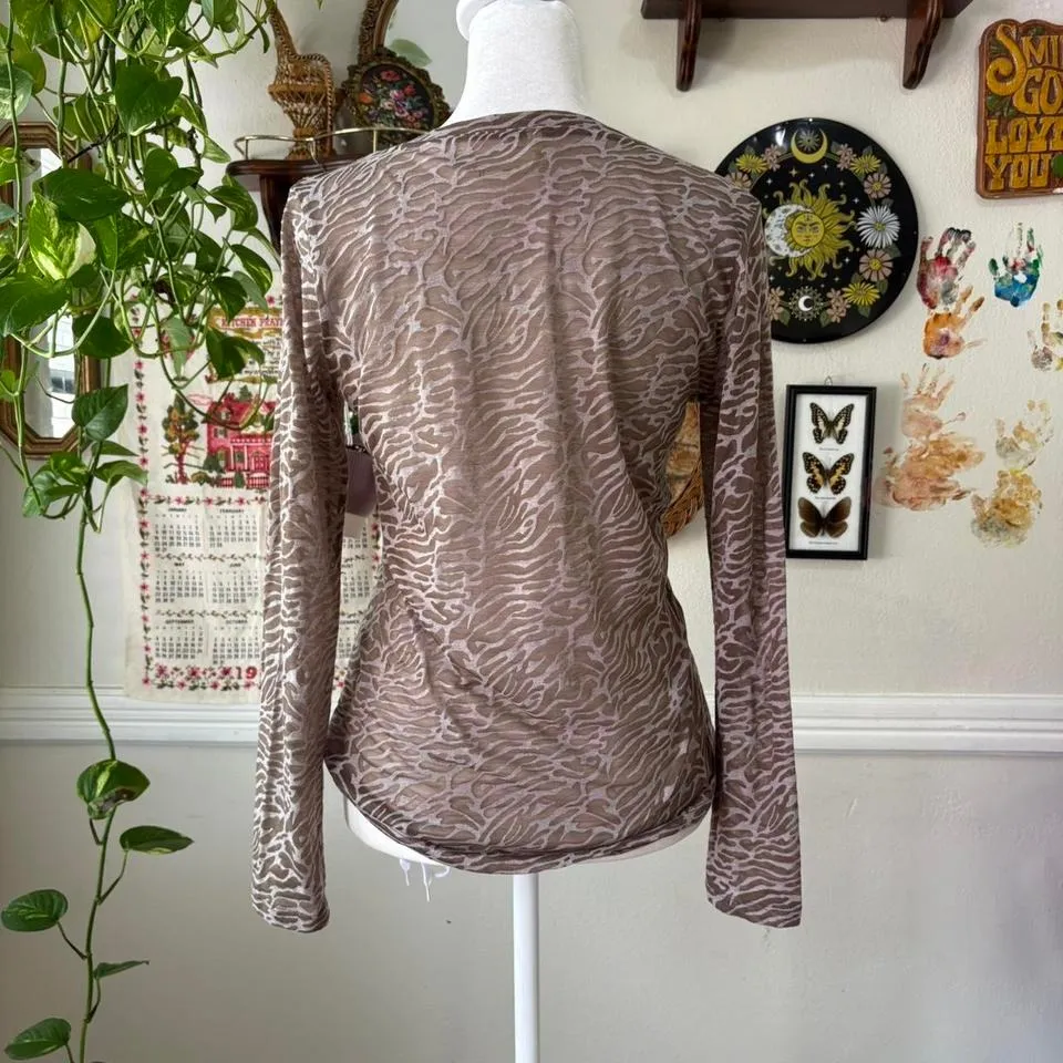Vintage Y2K Women's L Burnout Animal Print Sheer Long Sleeve Layering Top Size L - Image 3