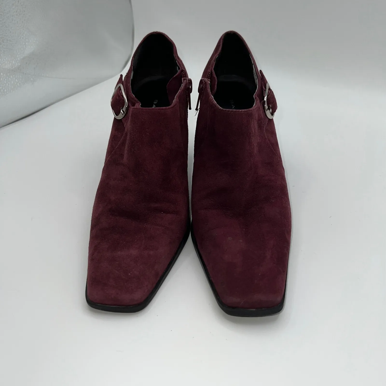 Bandolino Burgundy Suede Square Toe Ankle Booties Buckle Womens 6.5M Western - Image 9