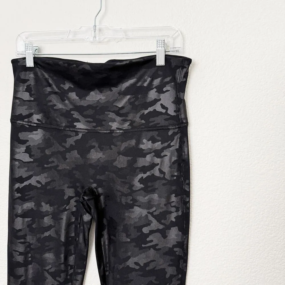 [SPANX] Faux Leather Camo Print Black Matte High Rise Shaping Leggings Size XL - Image 5