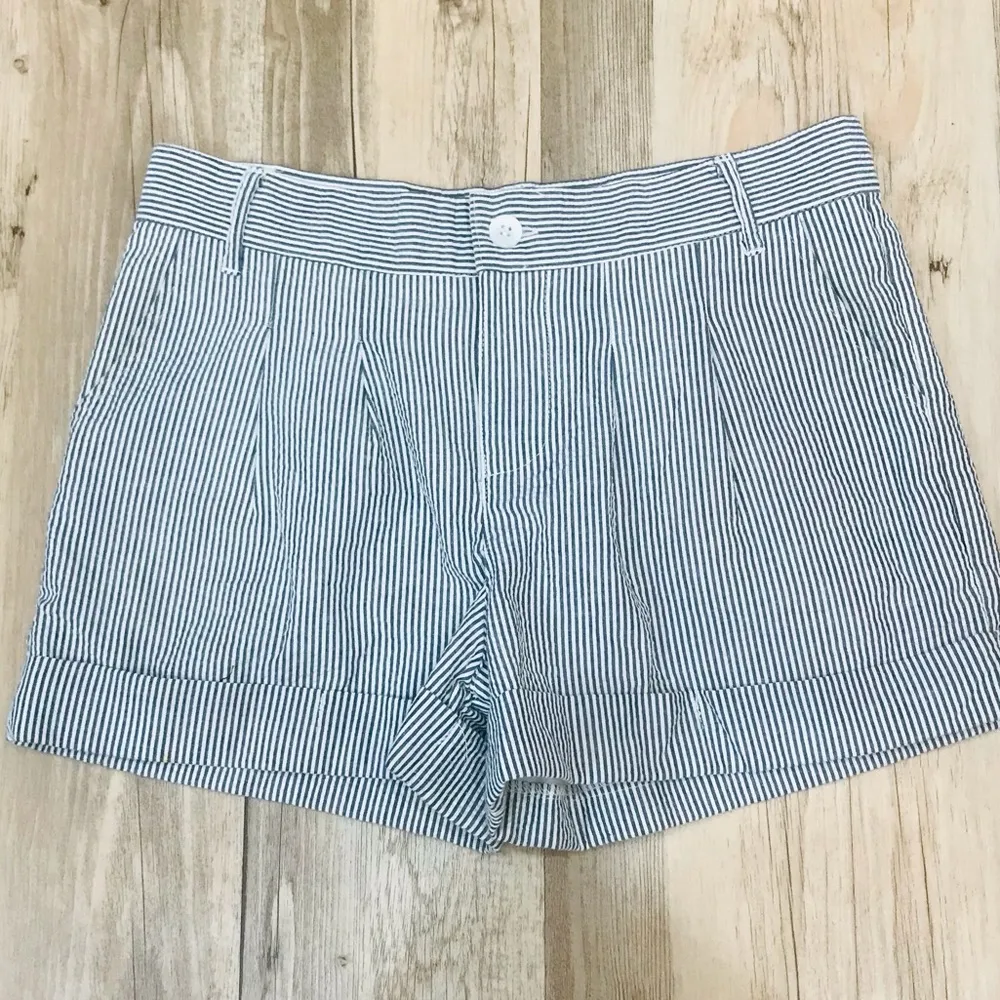 Lauren James Seersucker distressed blue shorts size small - Image 2