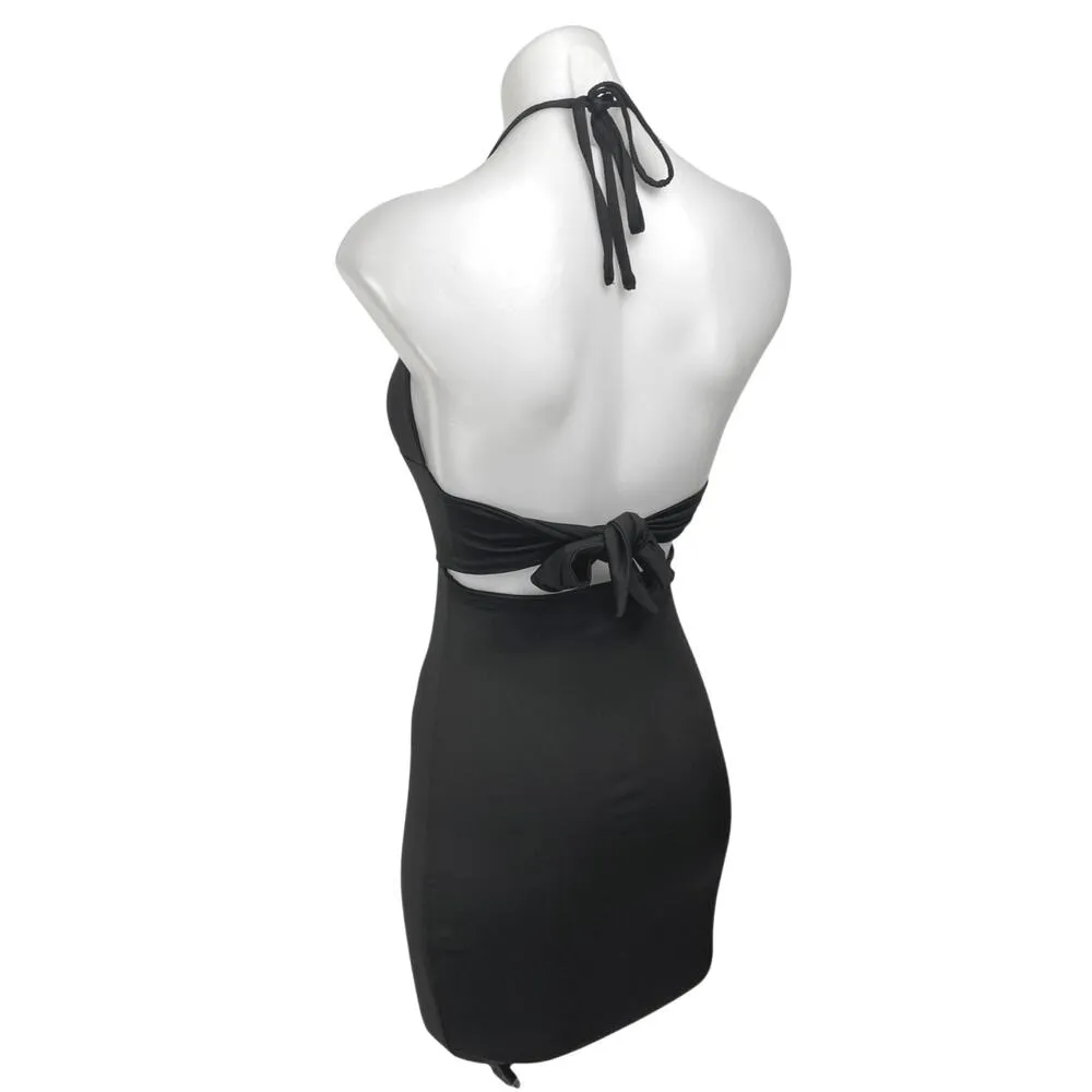 Princess Polly Black Sleeveless Cutout Halter Tie Backless Mini Bodycon Dress 4 - Image 2