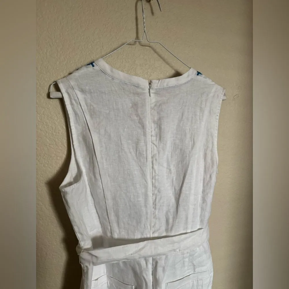 Boden Linen Romper Playsuit Sz 10 P White Moroccan Blue Applique Embroidered New - Image 6