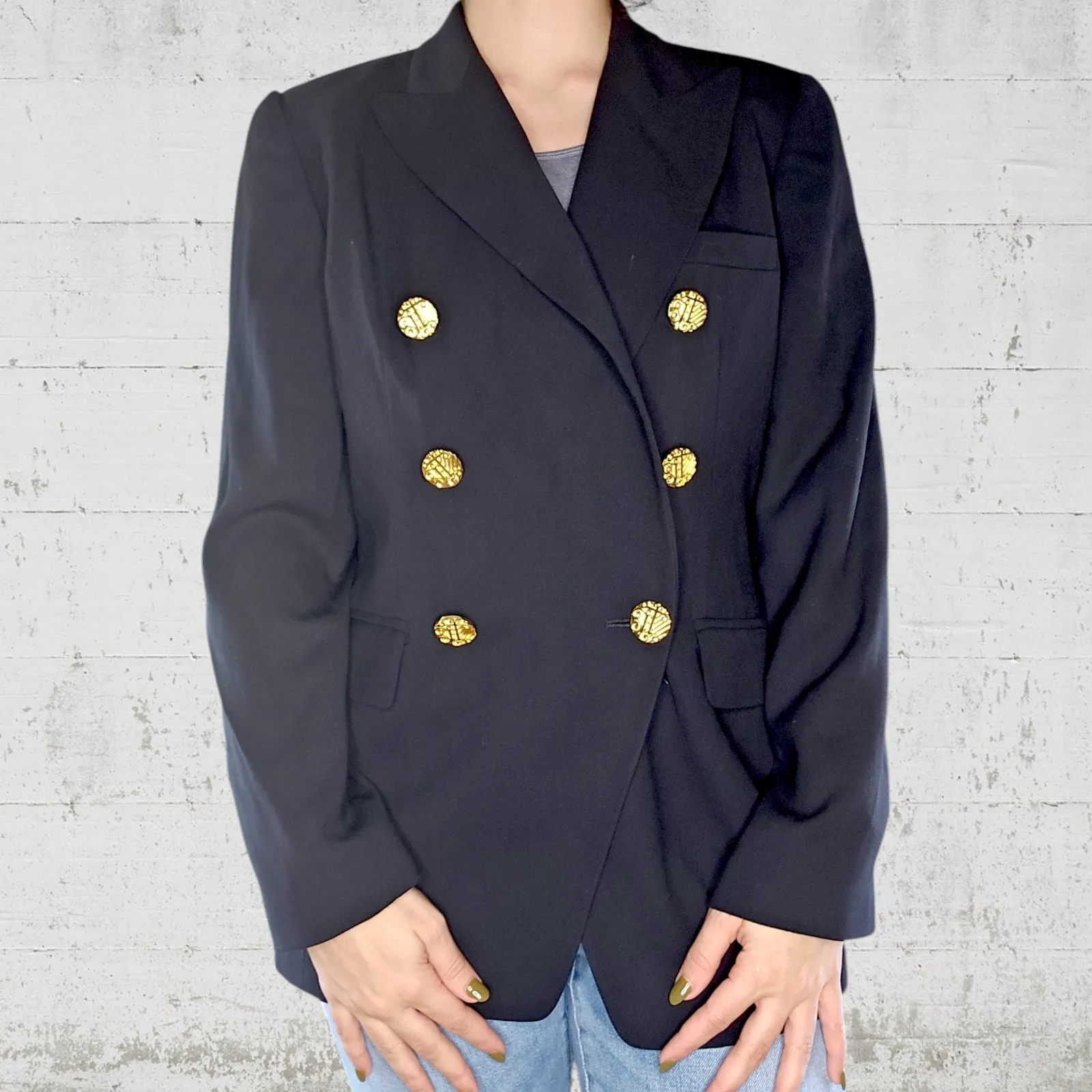 80s Vintage Black Double Breasted USA Made Deadstock Wool Blend Blazer Size 6 - Image 2