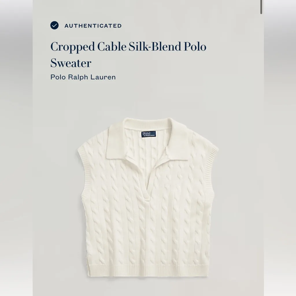 Ralph Lauren Cropped Silk Blend Cable Polo Sweater - Image 5