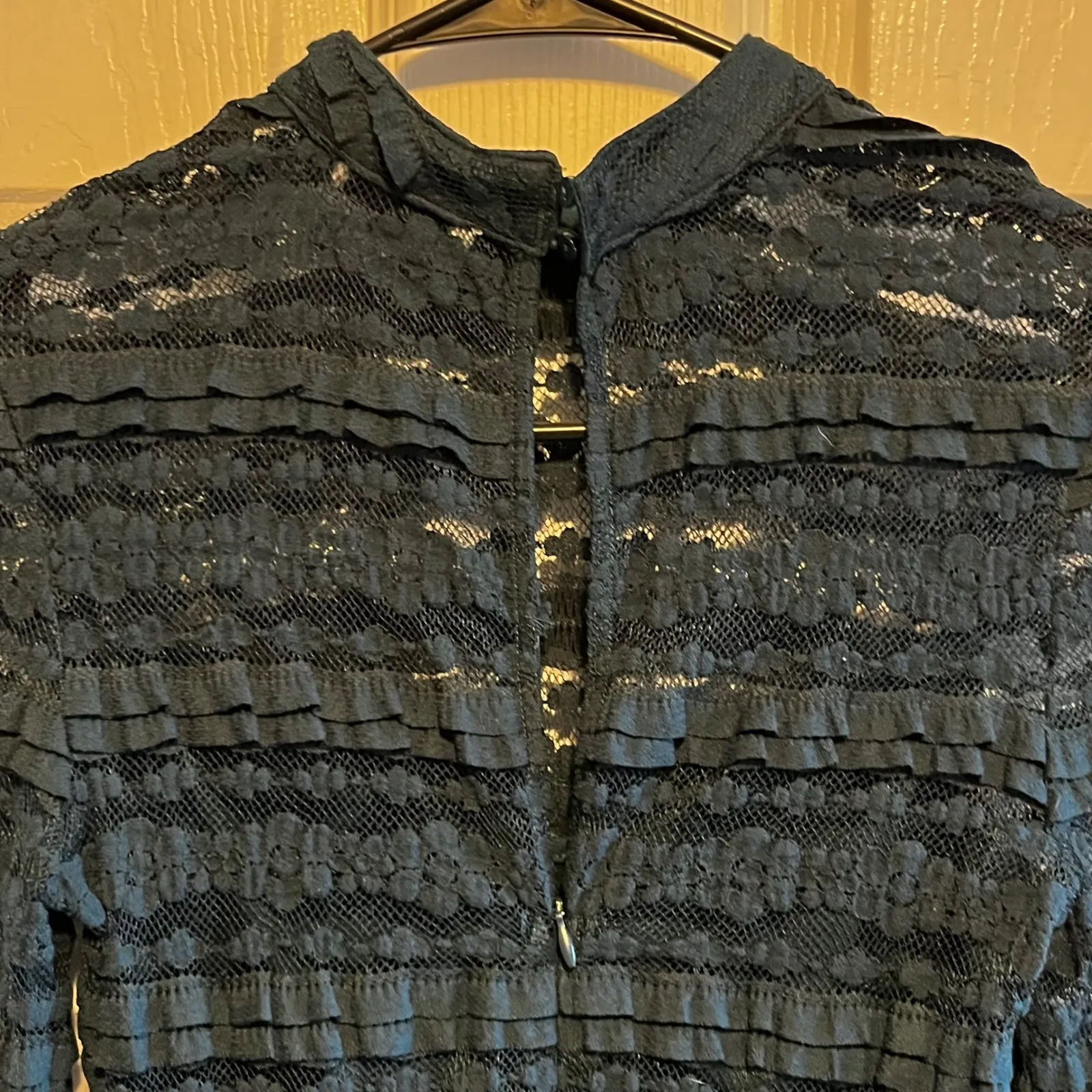 LUSH Teal Lace Ruffled Mock Neck Long Sleeve Mini Dress Women's Size Small Green - Image 4