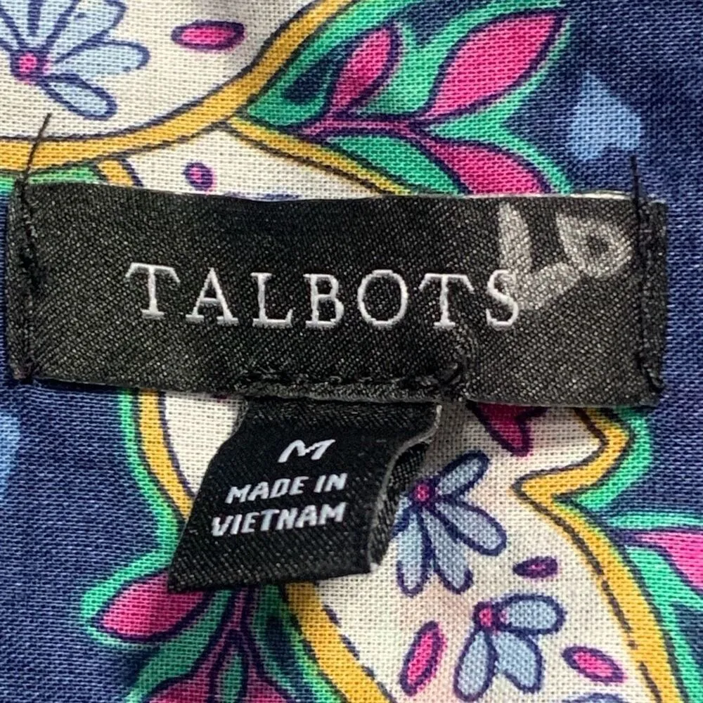 Talbots Navy Paisley Heart Print Ruffled Button-Up Long Sleeve Top Size Medium - Image 8