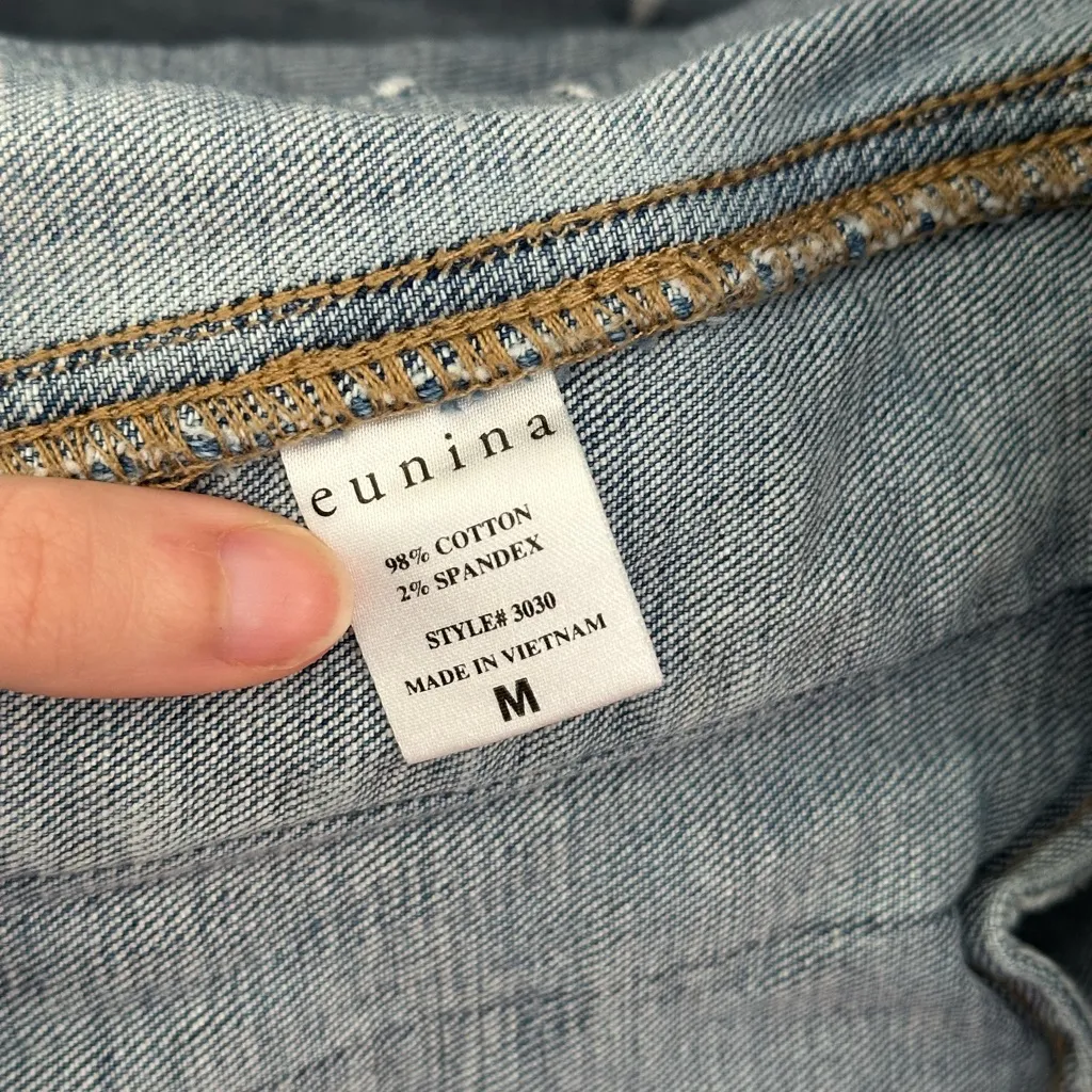 Eunina Light Wash Denim Jacket with White Embroidered Stars size medium - Image 4