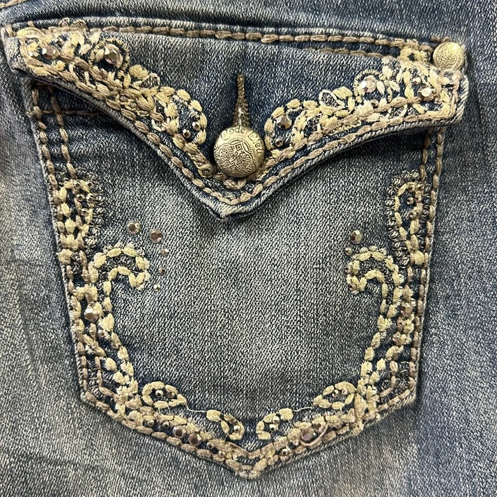 Code Bleu Andrea Denim Embroidered Paisley Button Flap Blue Jeans Women 10 or 29 - Image 8