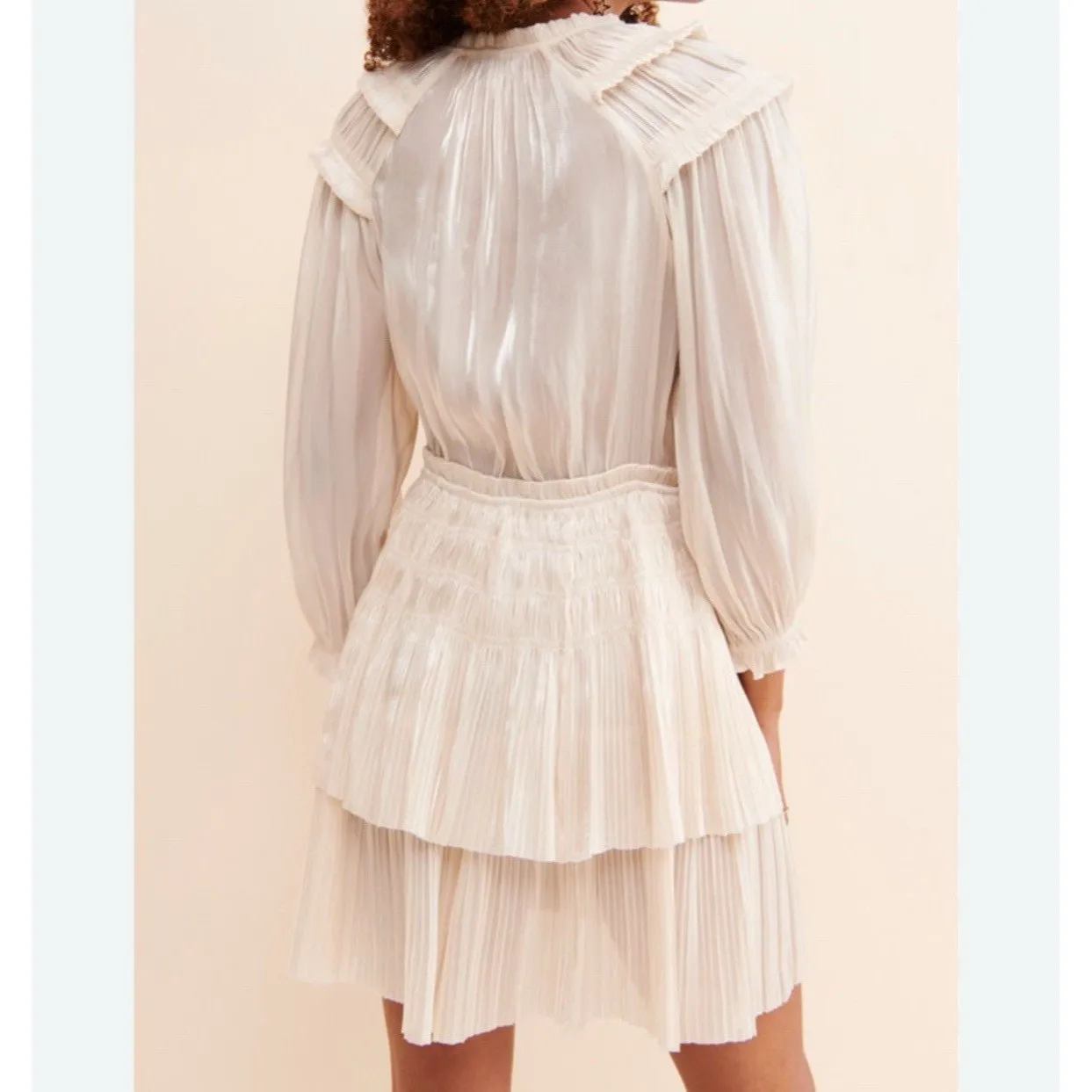 NWT Anthropologie Current Air Pleated Mini Tiered Dress Tropical Sz XS Ivory - Image 2