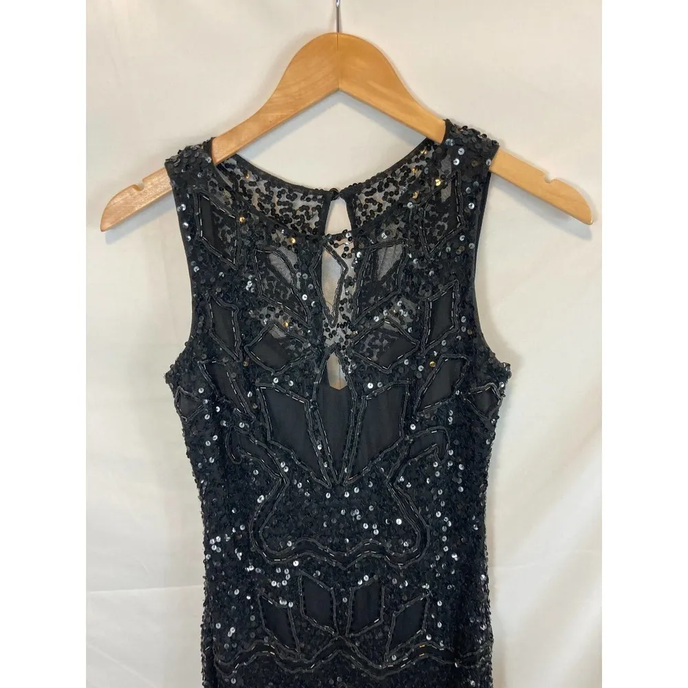 Aidan Mattox Beaded Embellished Sequin Cocktail Dress Black Size 0 - Image 3