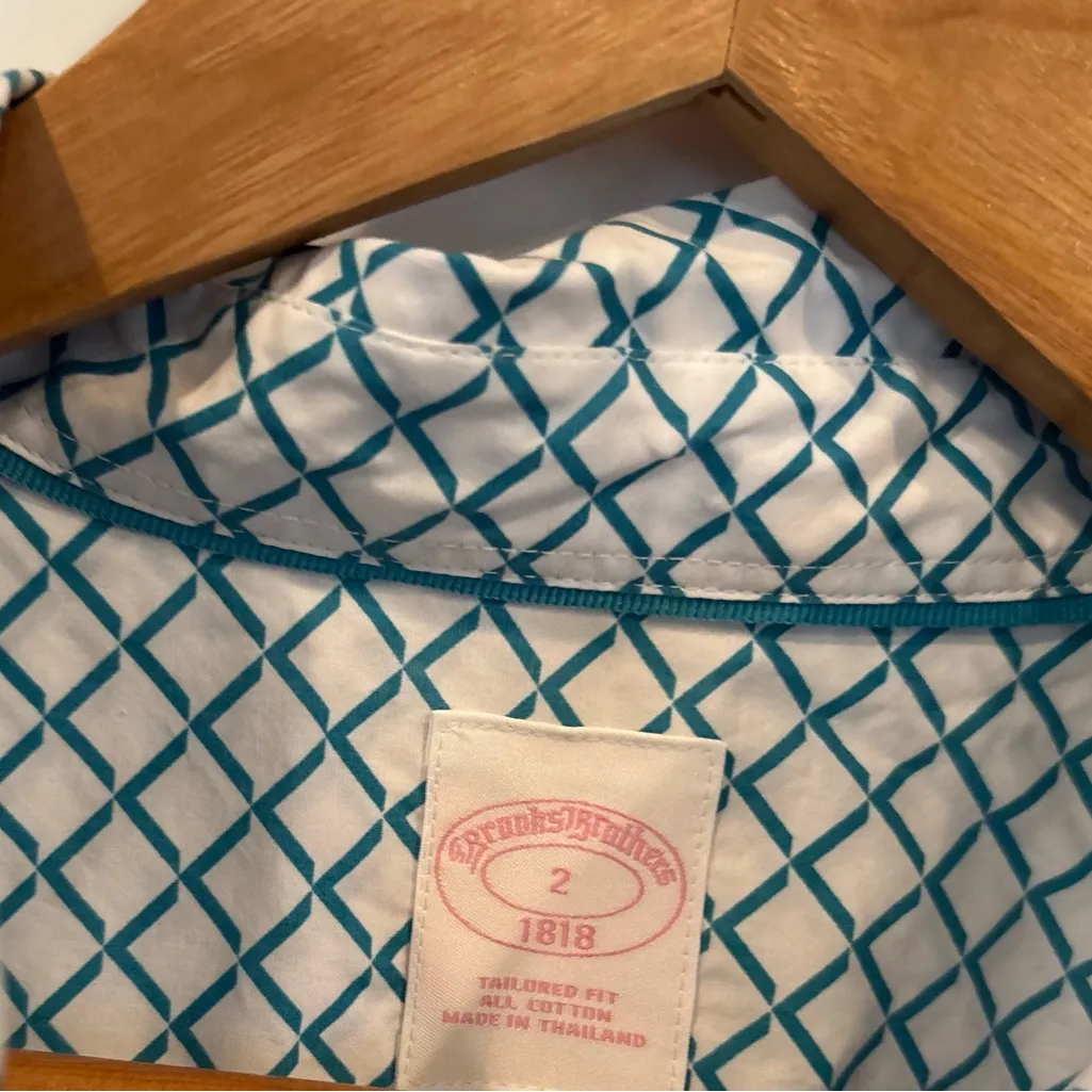 Brooks Brothers‎ Teal And White Tailored Fit Button Down Size 2 - Image 5