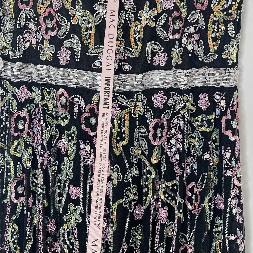 Mac Duggal 5353 Size 14W Floral Beadwork Flare Short Cap Sleeve A-Line Dress - Image 10