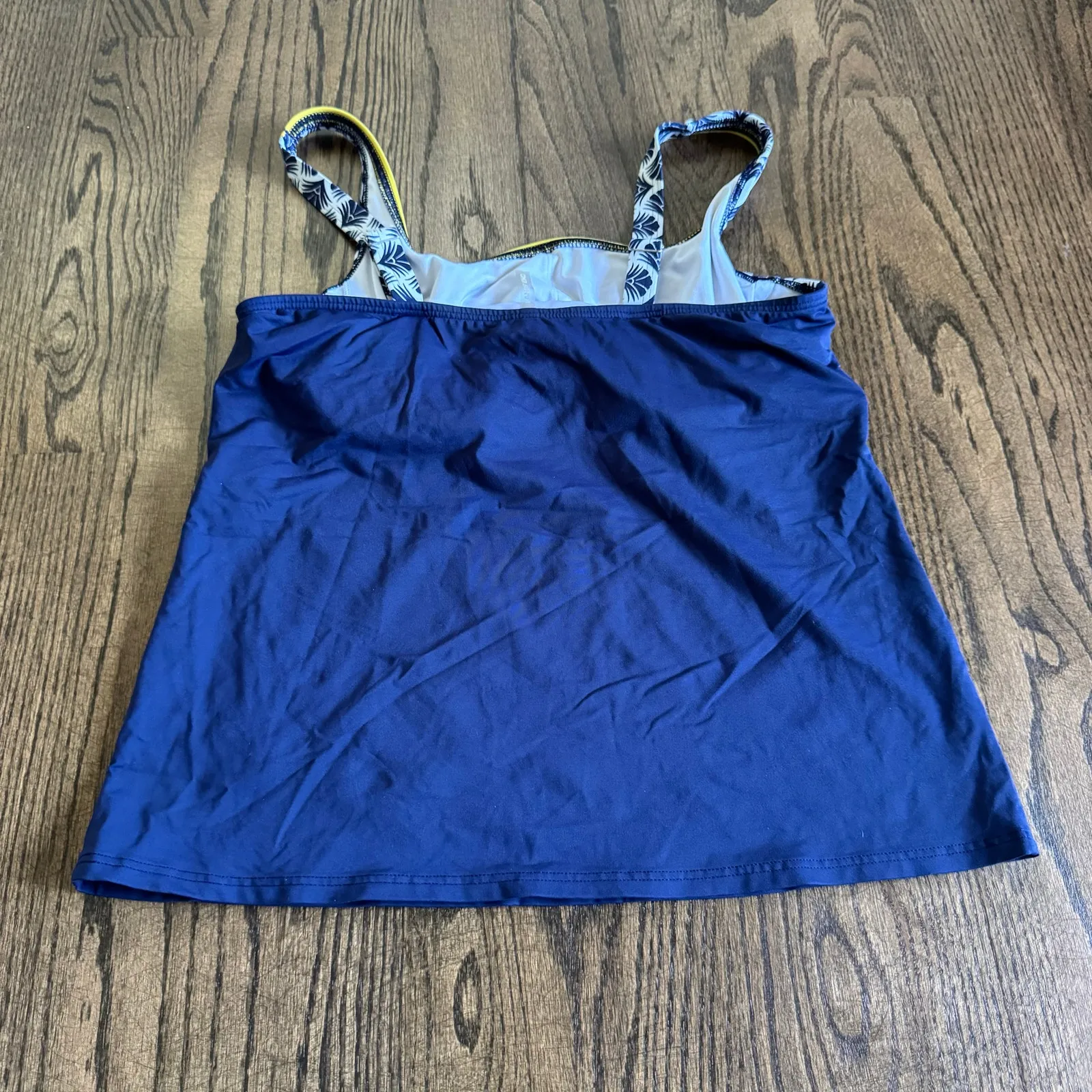 Lands End Womens Navy Blue Yellow Underwire Tankini Swim Suit Top Size 14 - Image 2