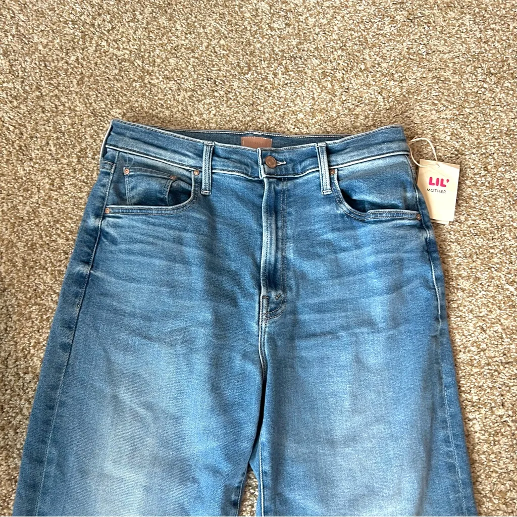 NWT MOTHER Lil’ Zip Rambler Petites Flood High Rise Cropped Straight Jeans 32P - Image 7