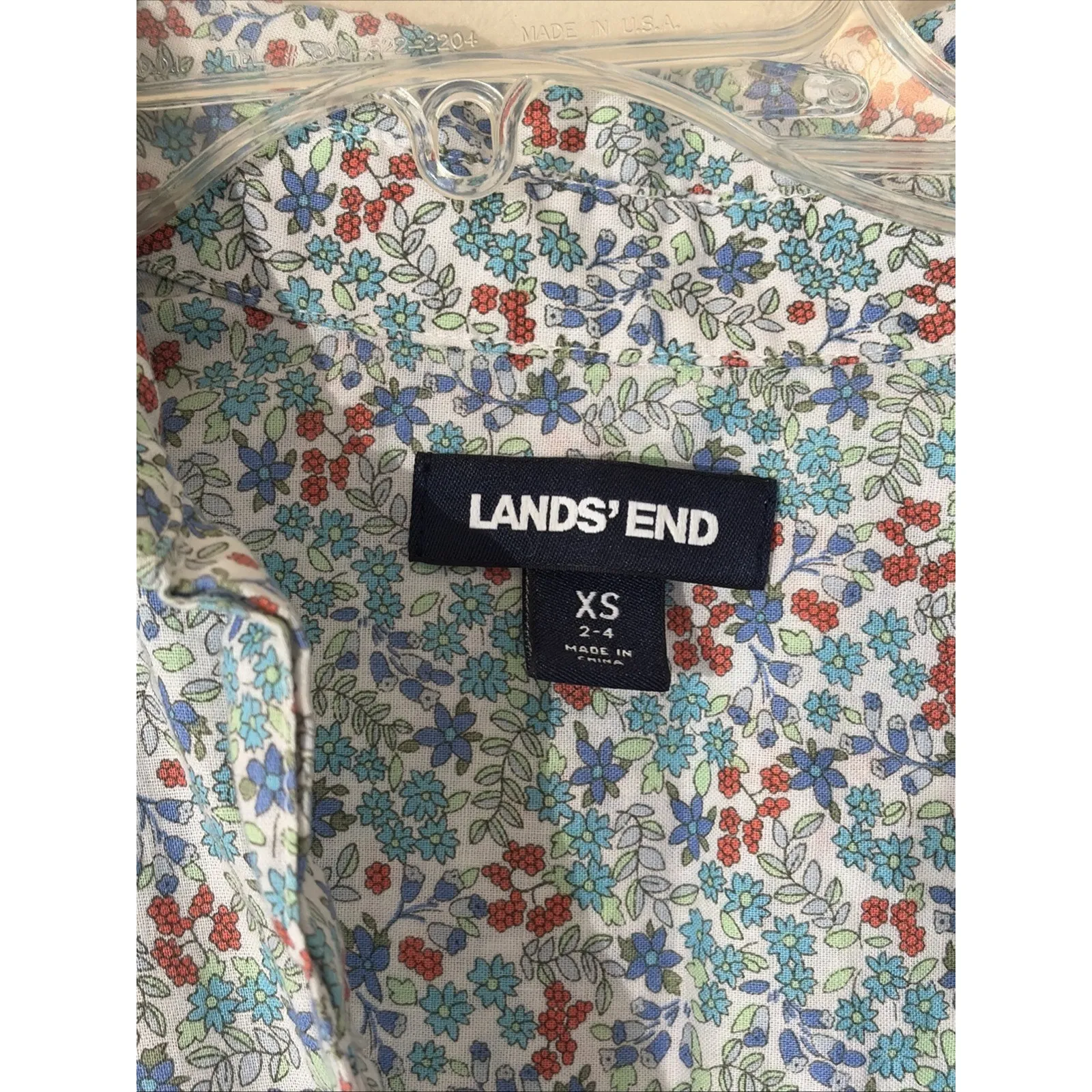 Lands End Cotton‎ Linen Floral Flower Pocket Popover Blouse Shirt Womens XS 2-4 - Image 7