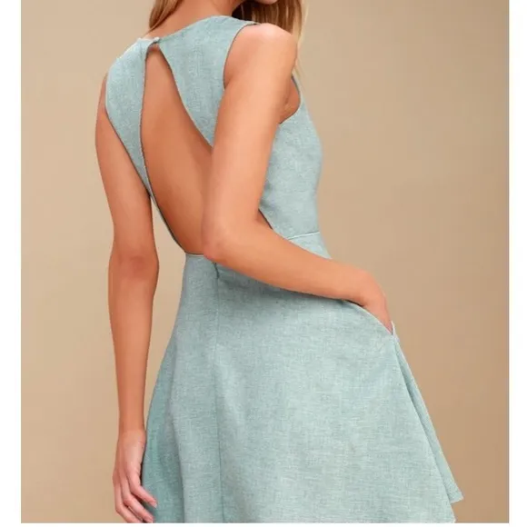 Lulus Winsome Mint Blue Backless Skater Dress - Image 2