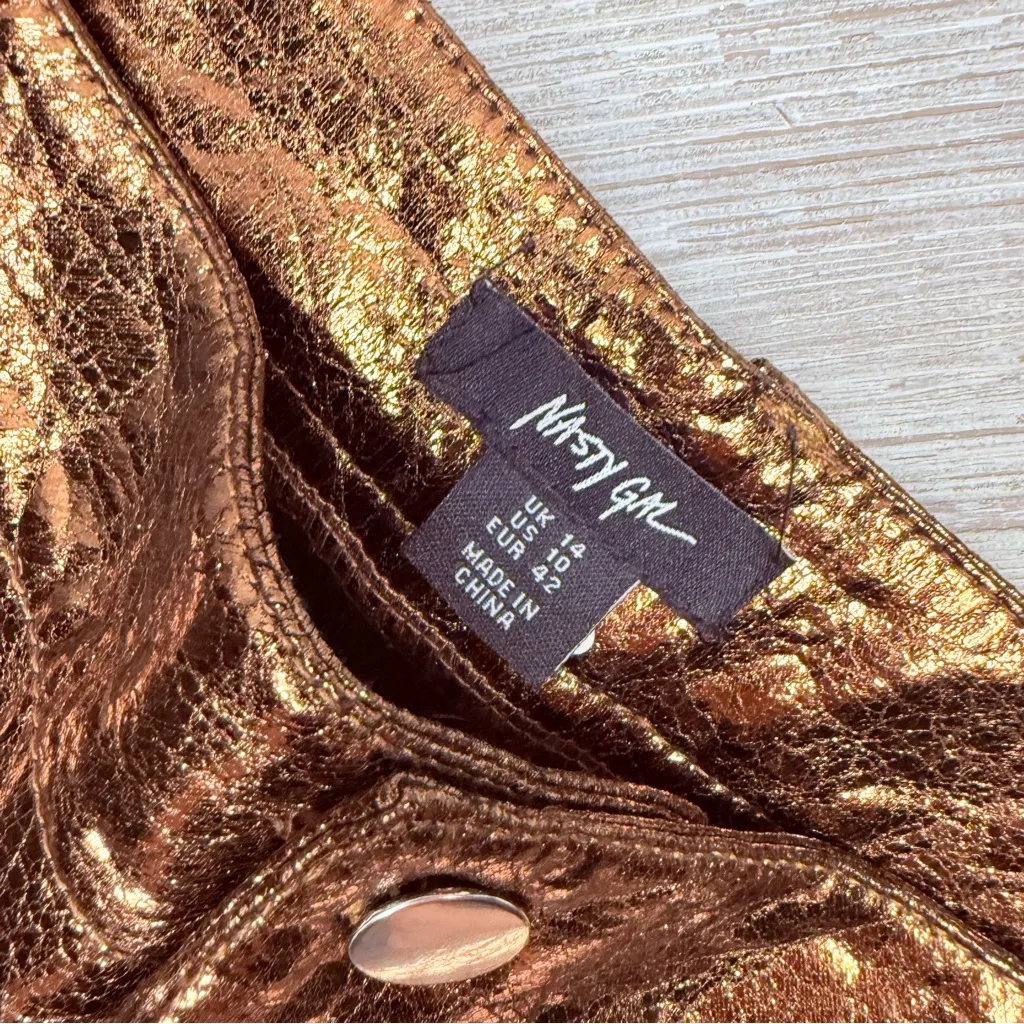 Nasty gal metallic foil style shiney long pants gold / copper size 10 / costume - Image 4