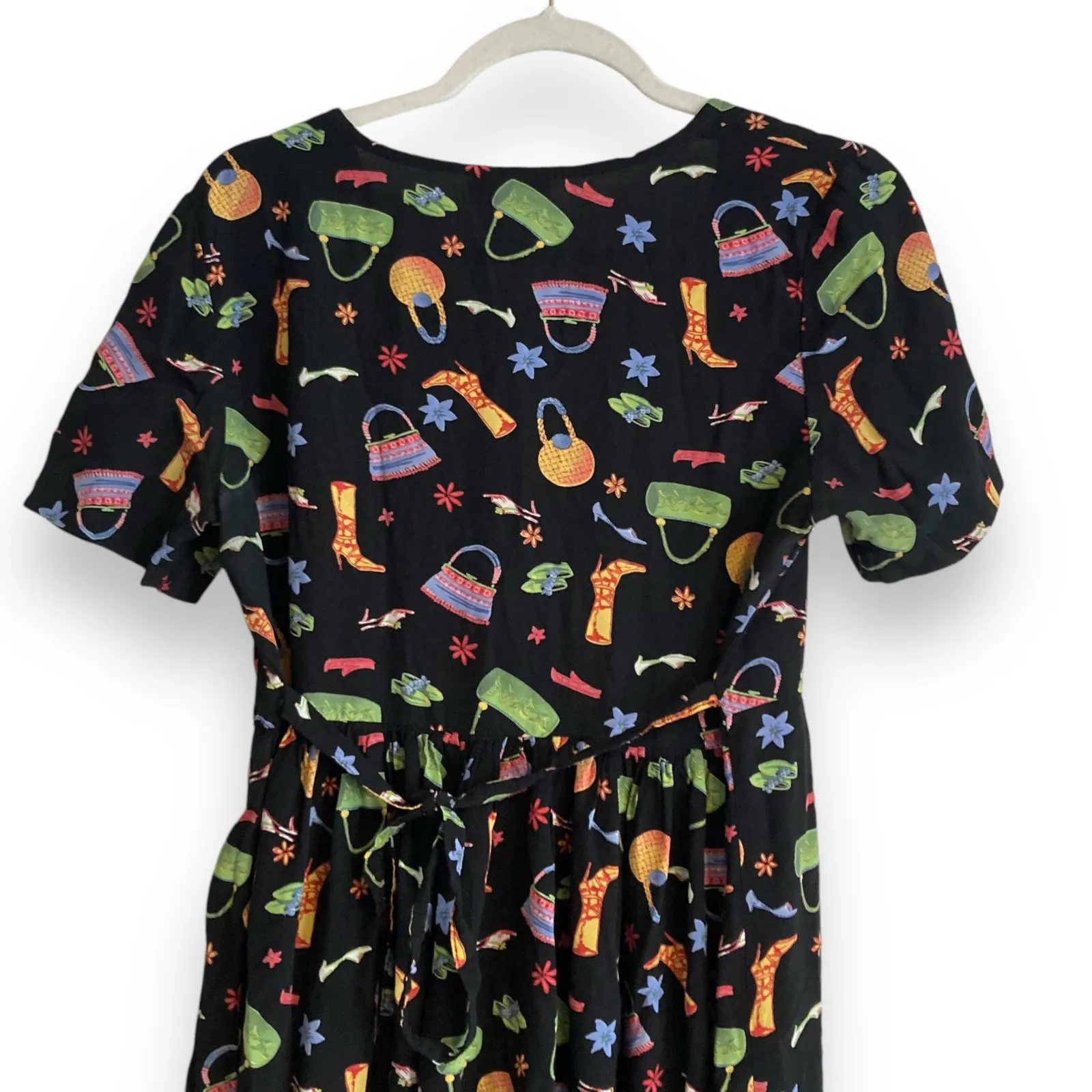 Vintage Y2K Coldwater Creek Black A-Line Dress Whimsical Print Sz Small Rayon - Image 10