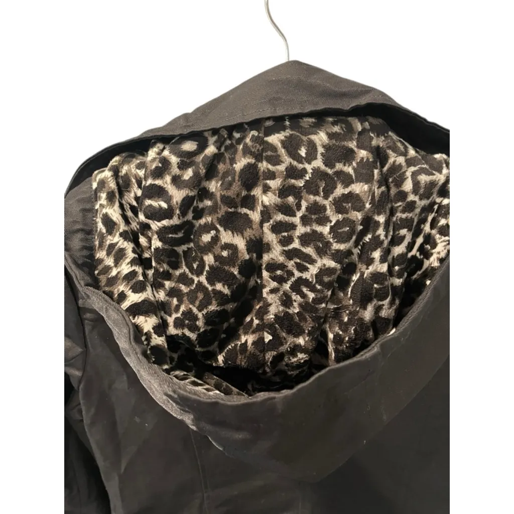 Vintage Y2K Guess Leopard Print Nylon Belted Hooded Trench Coat Size Large Black - Image 9