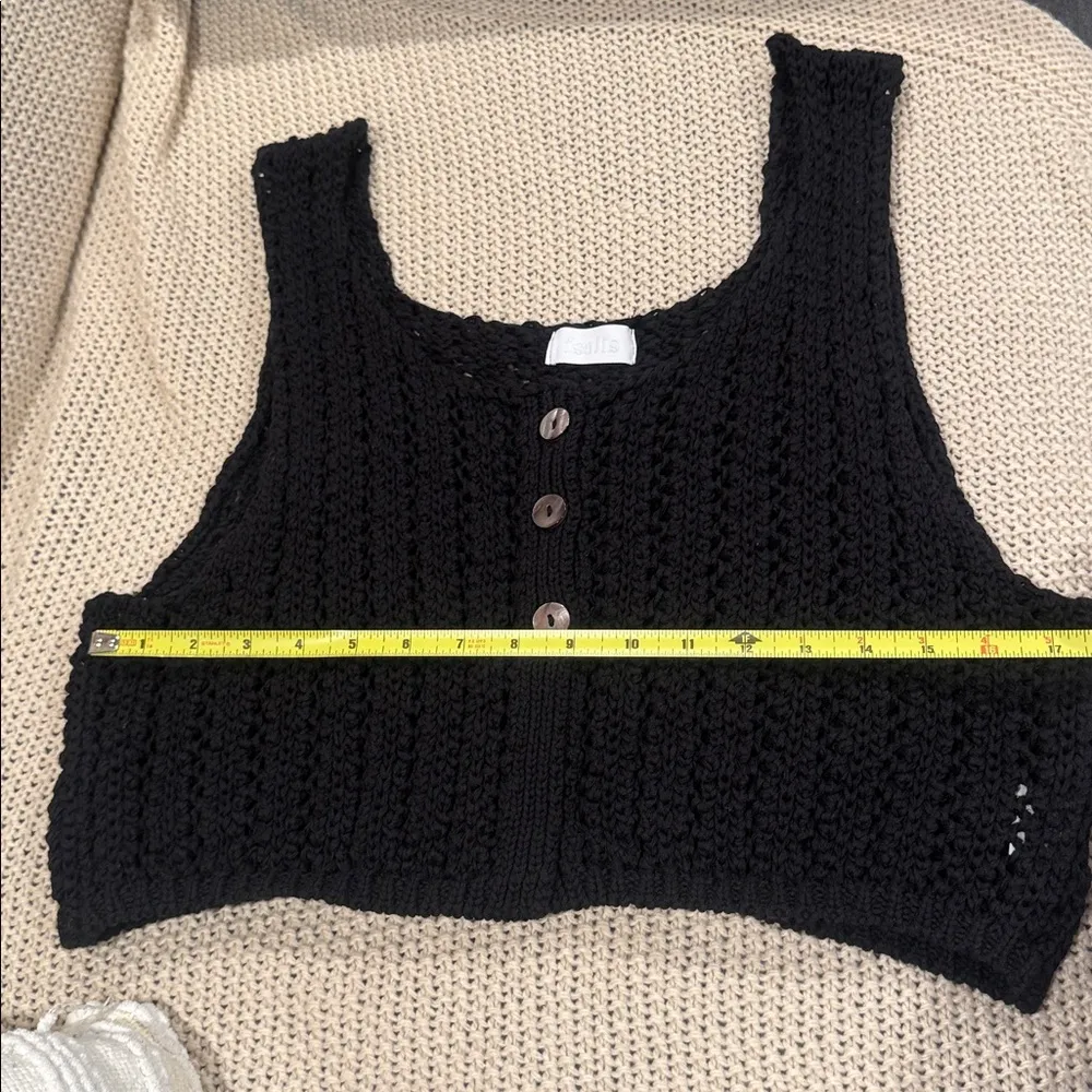 ISALIS WOMEOBlack Knit Button-Up Women's Top MEDIUM - Image 3