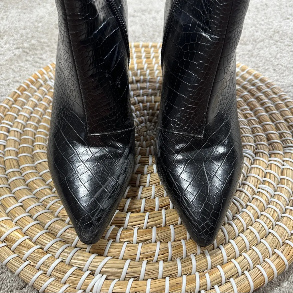 Billini Women’s Alden Boots Booties Block Heels Zip Side Party in Black Croco 7 - Image 3