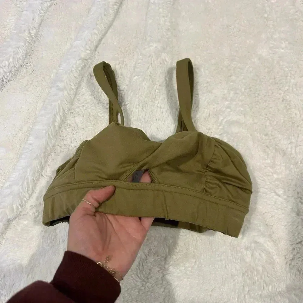 Free People Olive Green End Game Racerback‎ Sports Bra Size XS - Image 2
