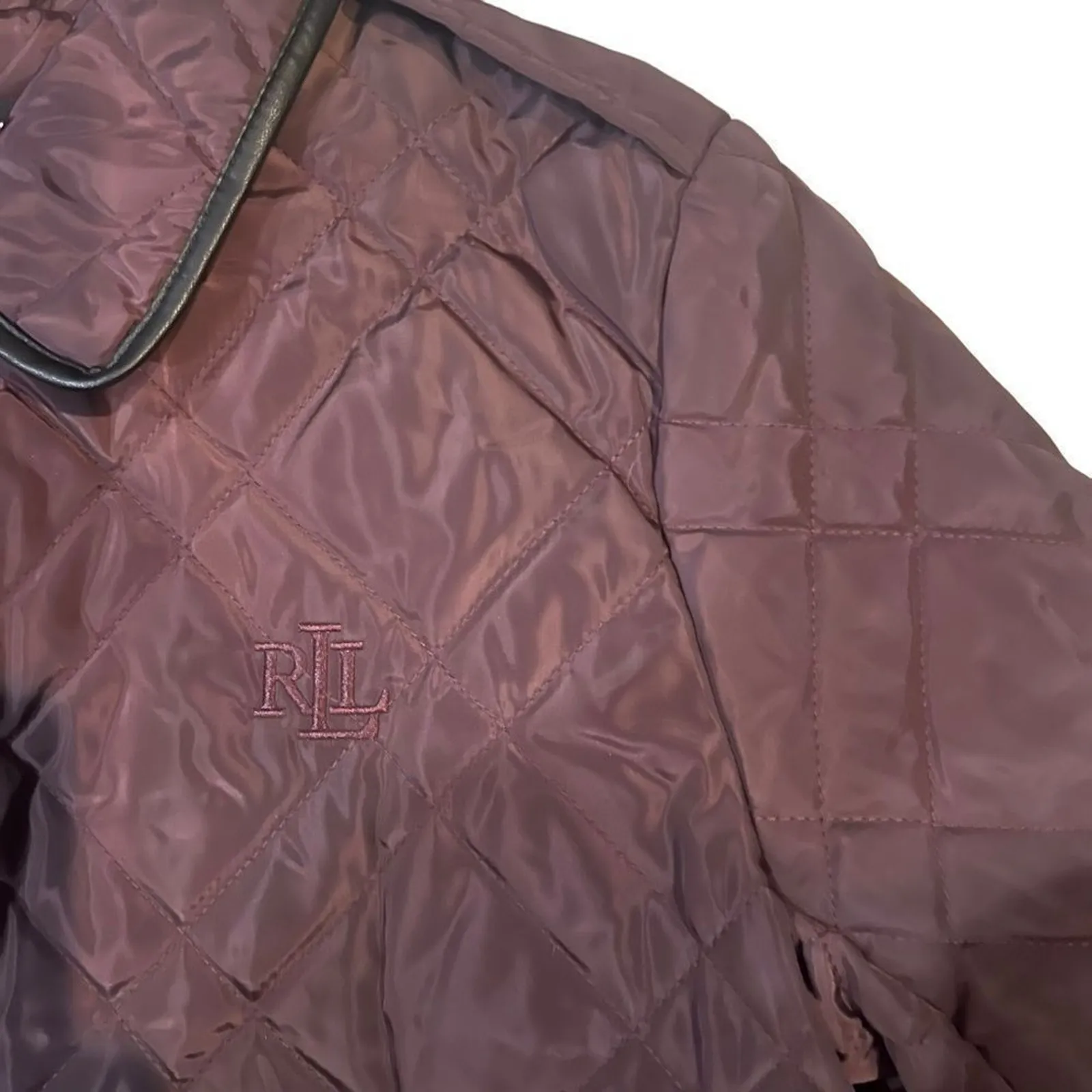 NWOT Lauren Ralph Lauren Coat Womens Medium Burgundy Quilted Long Snap Pockets - Image 3