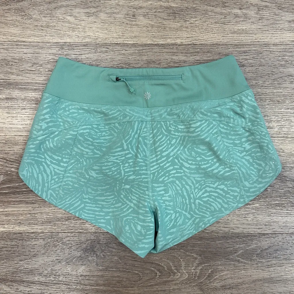 Athleta Teal Patterned Athletic Shorts Run with it 3.5” XS - Image 2