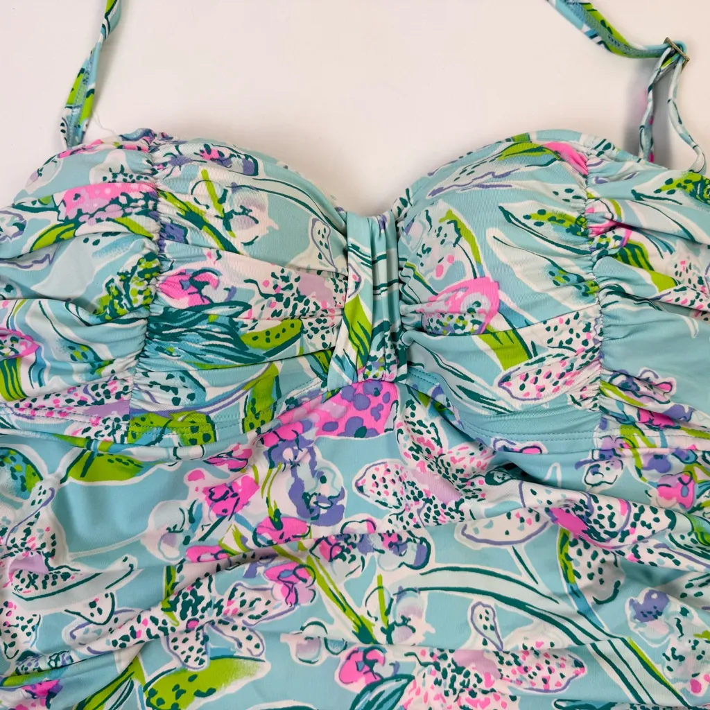Lilly Pulitzer Carmen Ruffle Tankini Top Bali Blue Sway This Way 8 Blue Pink - Image 4