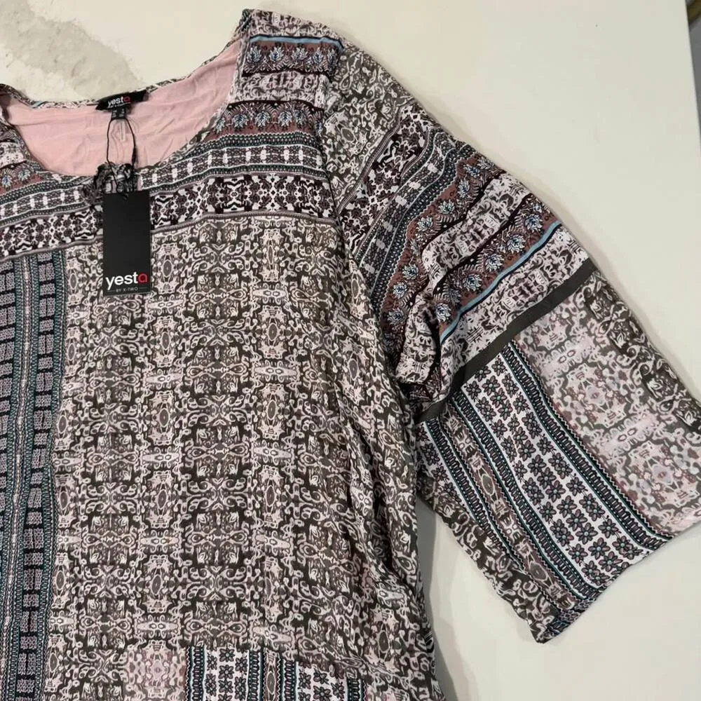 Yesta by X Two NWT Plus Size 3/4 Sleeve Tunic Top Womens 20 Lined Paisley Floral Gray - Image 3