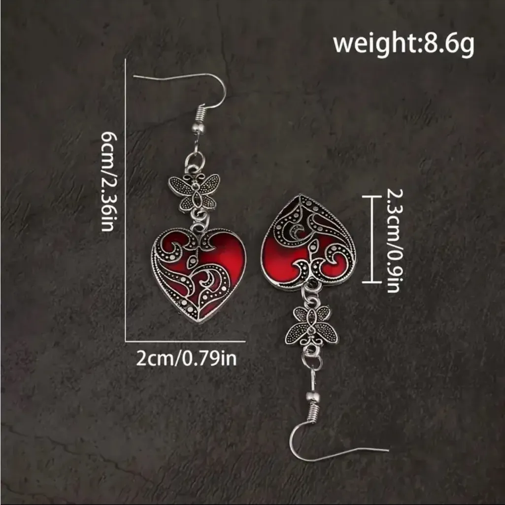 1 Pair Gothic Retro Style Punk‎ Butterfly Red Heart - Image 7